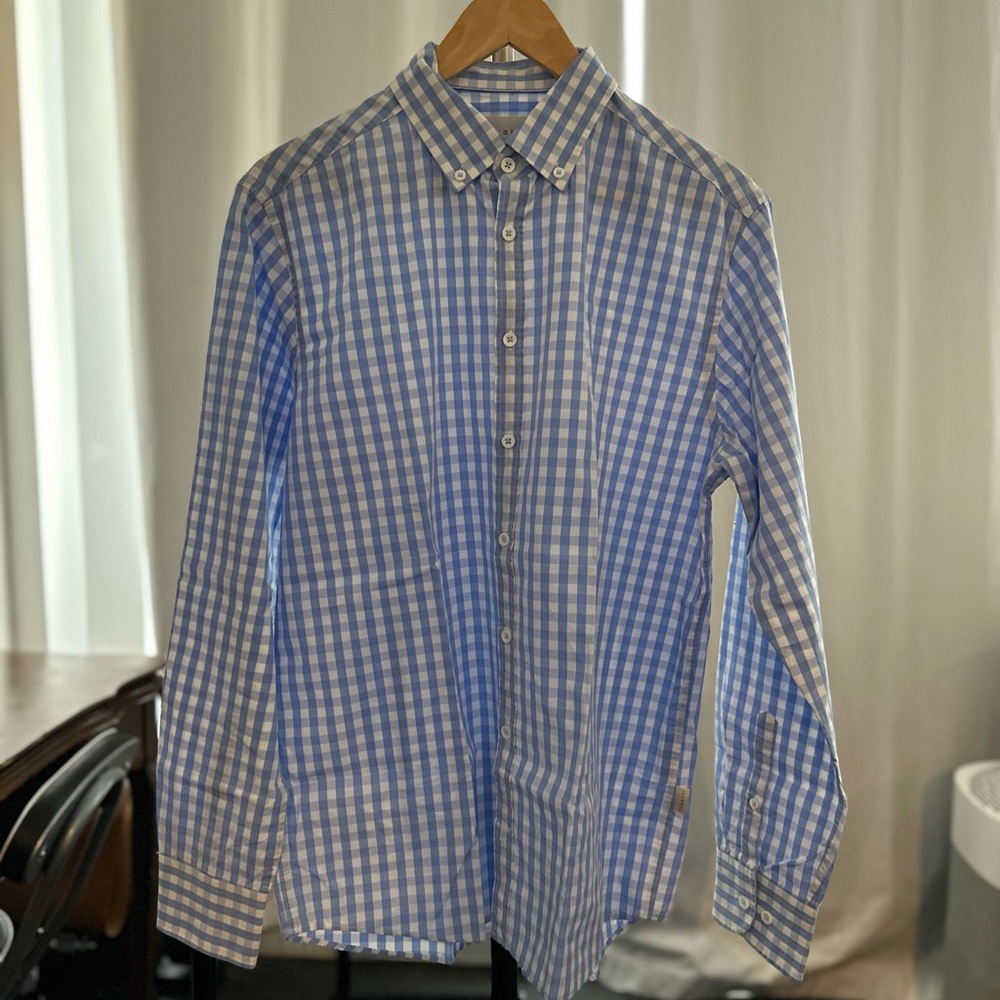 Bugatti Light Blue and White Checkered Men's Shirt Size M